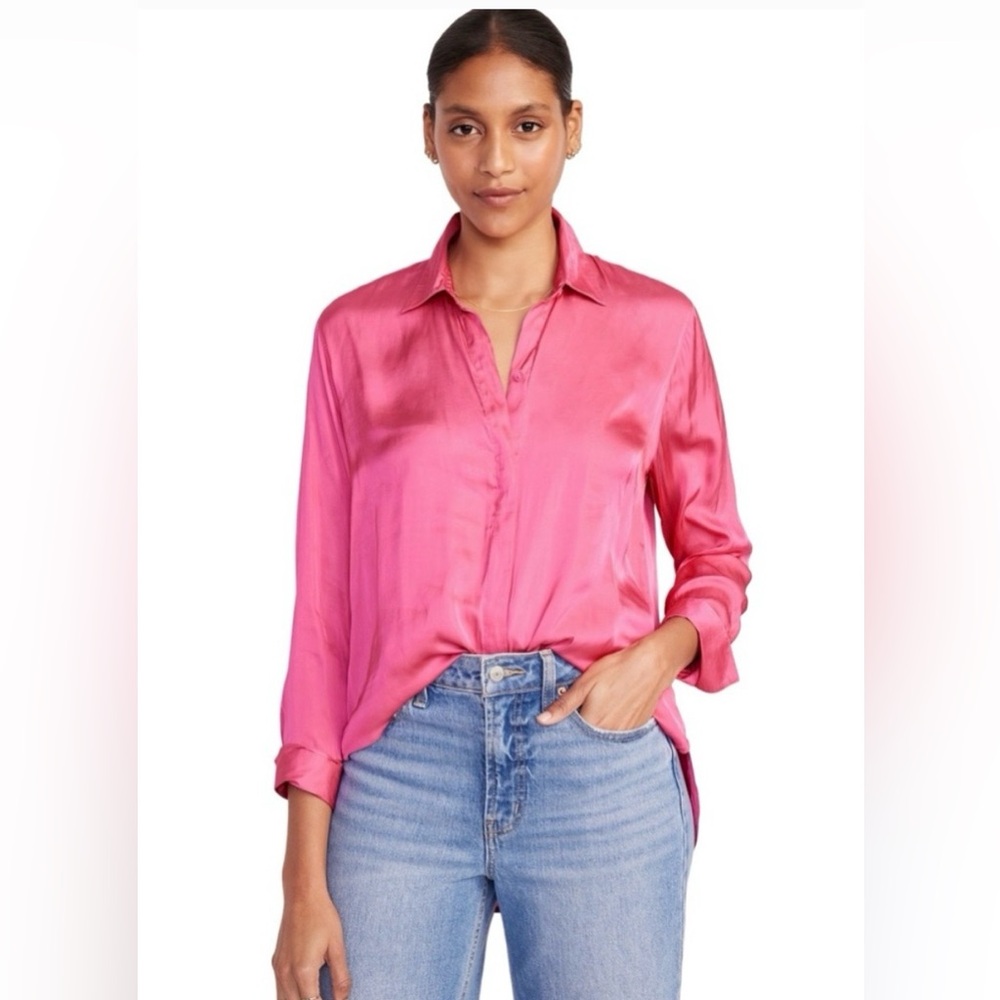 Loose Satin Button-Down Shirt